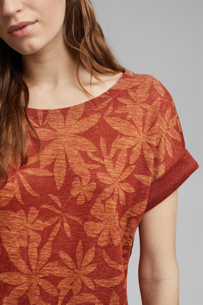 En 100 % lin : le t-shirt à imprimé à feuilles, TERRACOTTA, detail image number 2