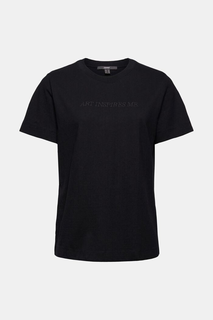 T-shirt à broderie, 100 % coton biologique, BLACK, overview