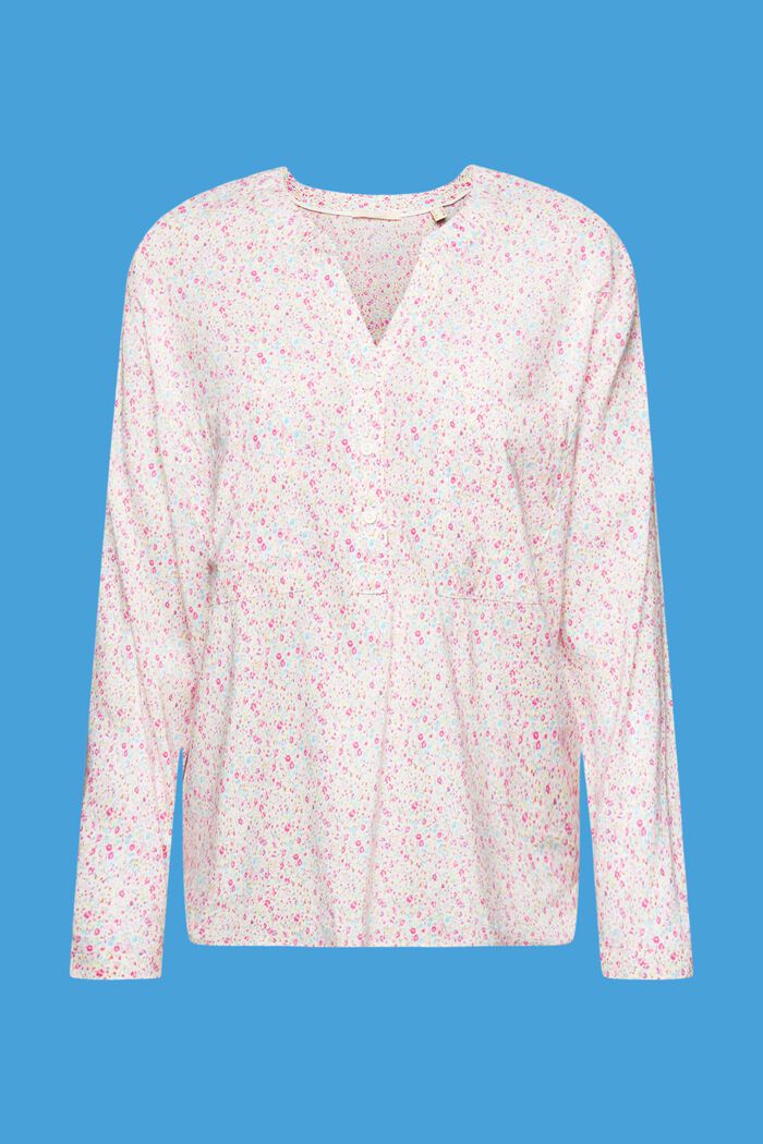 Gebloemde blouse met V-hals en knopen, OFF WHITE, detail image number 5