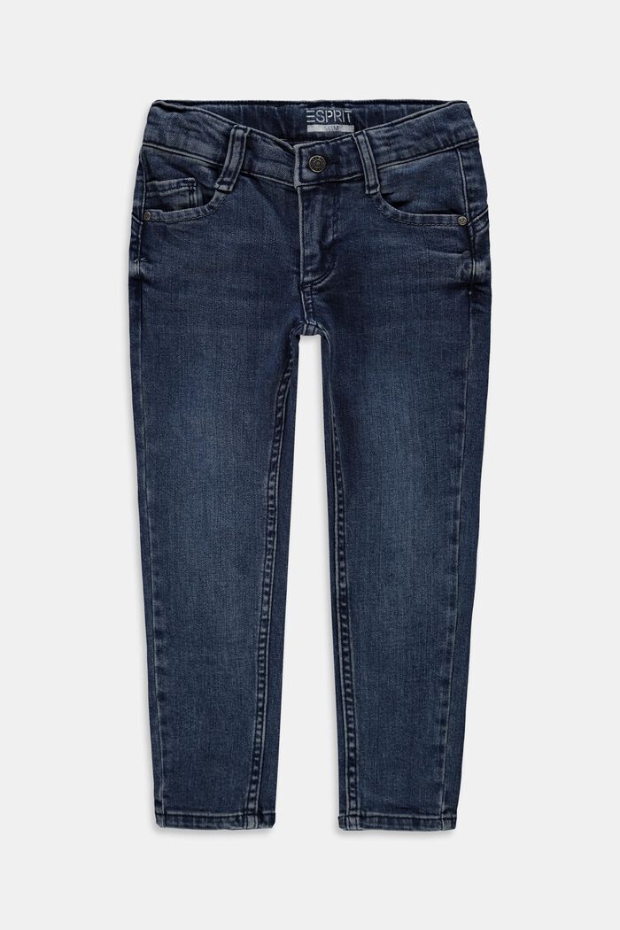 Gerecycled: jeans met splitten en een verstelbare band, BLUE DARK WASHED, overview