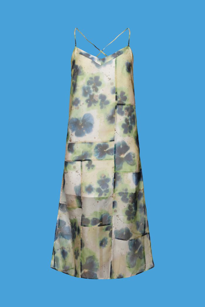 Organza midi-jurk met motief, YELLOW, detail image number 6