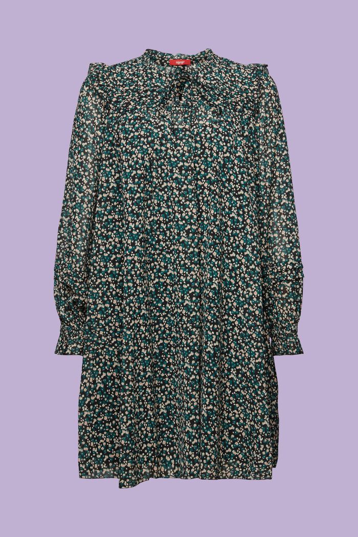 Chiffon mini-jurk met motief, BLACK, detail image number 5