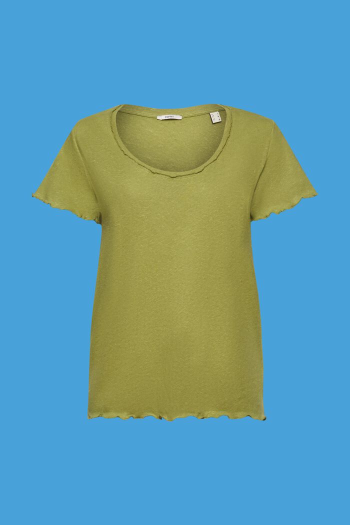 T-shirt à bords roulottés, mélange de coton et de lin, PISTACHIO GREEN, detail image number 5