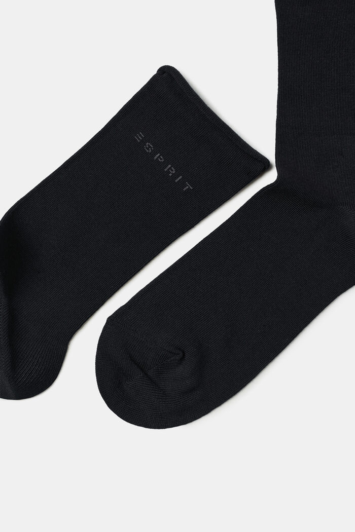 Chaussettes à bordures roulottées en coton mélangé, BLACK, detail image number 1