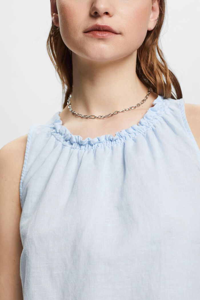 Mouwloze blouse van een linnenmix, PASTEL BLUE, detail image number 2