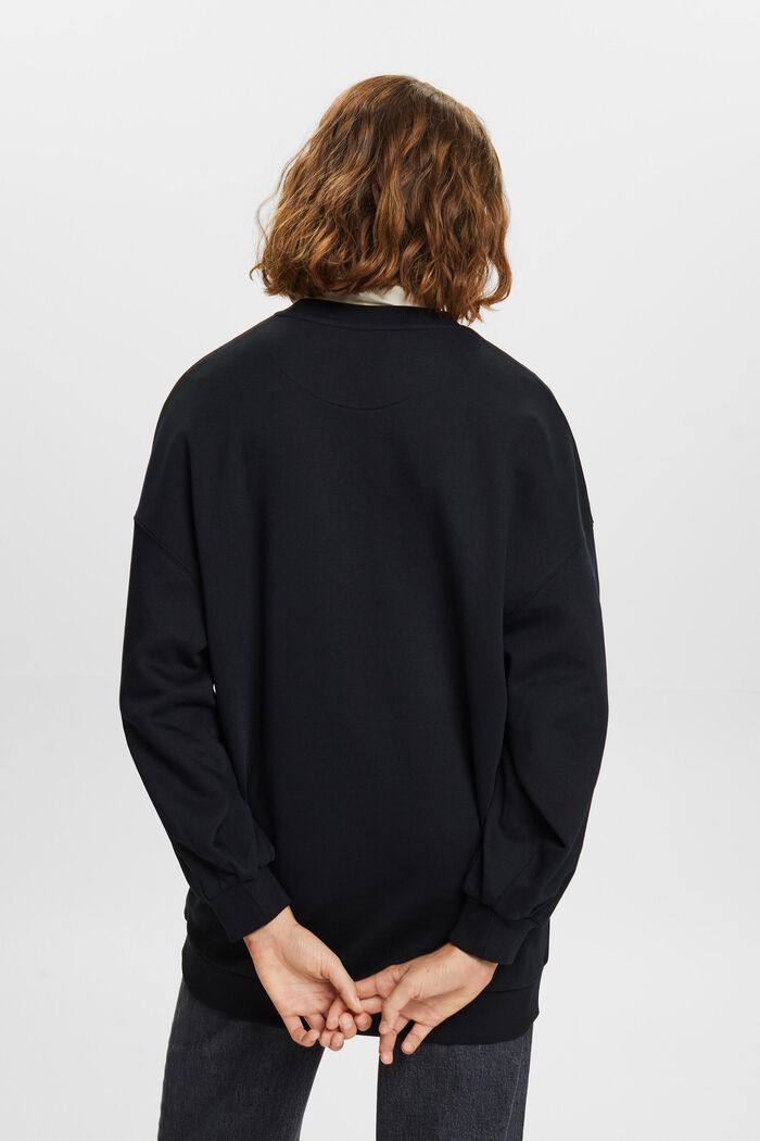 Sweatshirt van fleece met ronde hals, BLACK, detail image number 4
