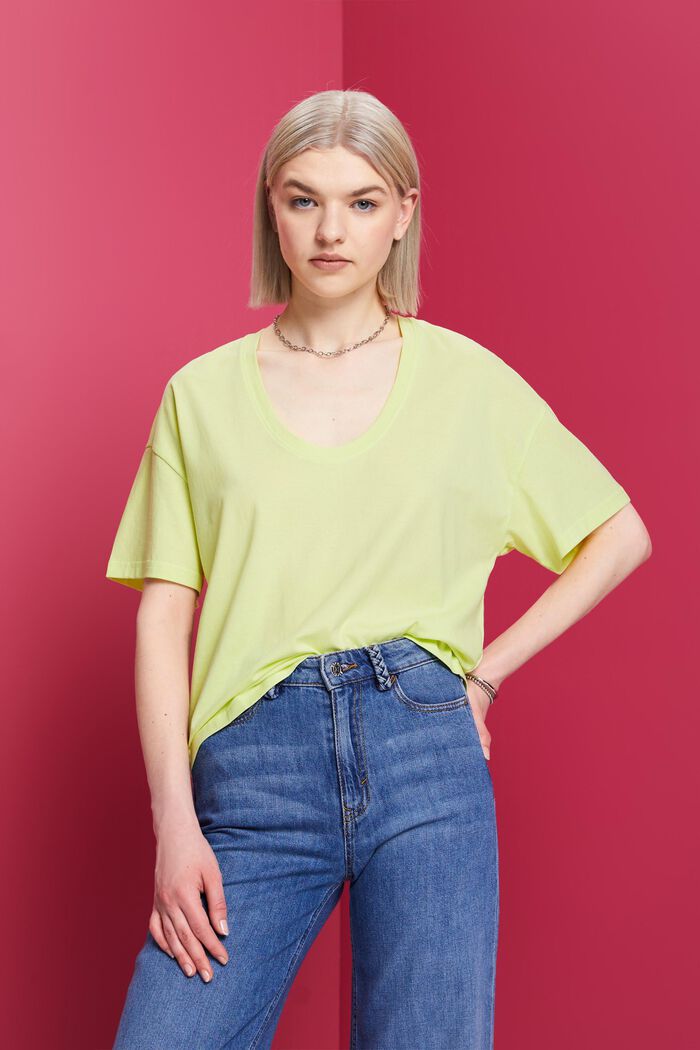 Cropped oversized T-shirt, 100% katoen, LIME YELLOW, detail image number 0