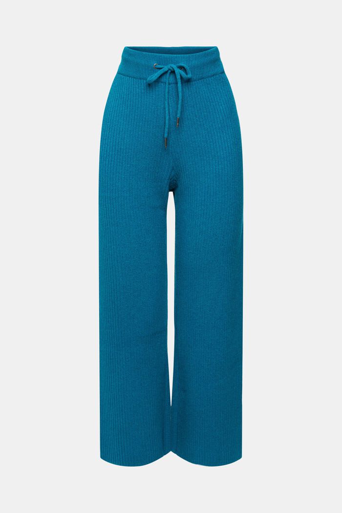 Pantalon en maille côtelée de laine mélangée, TEAL BLUE, detail image number 7