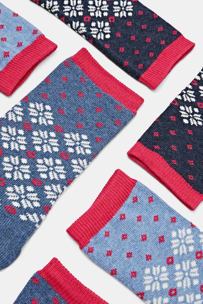 Set van 3 paar grofgebreide sokken, Noors patroon, NAVY/LIGHT BLUE, detail image number 2