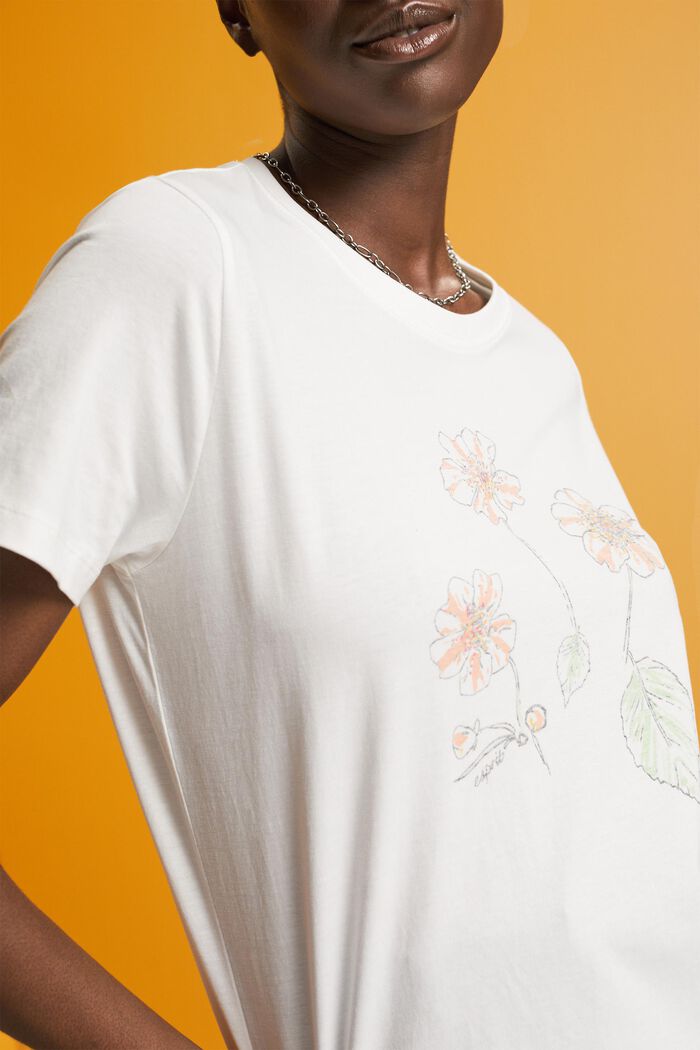 Katoenen T-shirt met bloemetjesprint, OFF WHITE, detail image number 2
