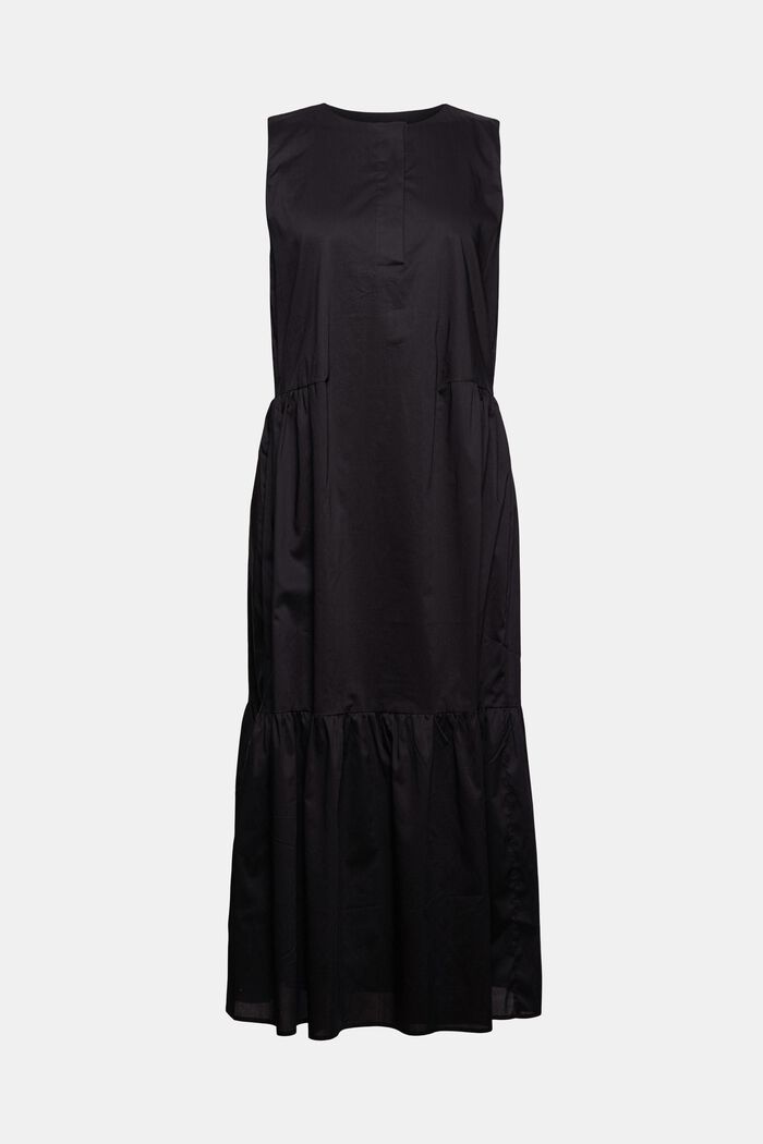 Mouwloze katoenen midi-jurk met volant, BLACK, detail image number 0