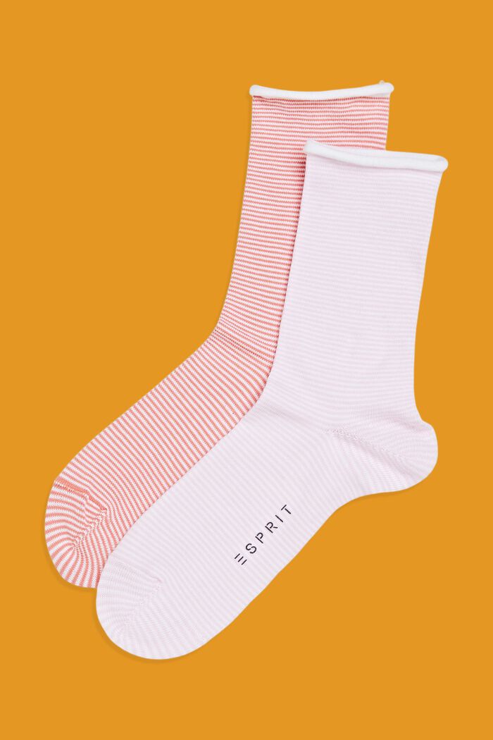 Gestreepte sokken met opgerolde manchetten, organic cotton, ROSE/PINK, detail image number 0