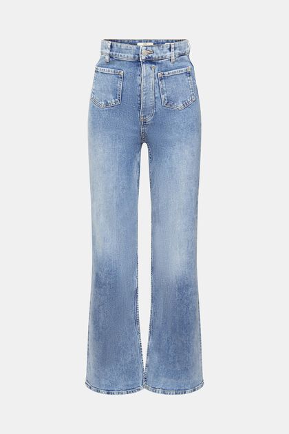 Mid-rise jeans met rechte pijpen, BLUE DARK WASHED, overview