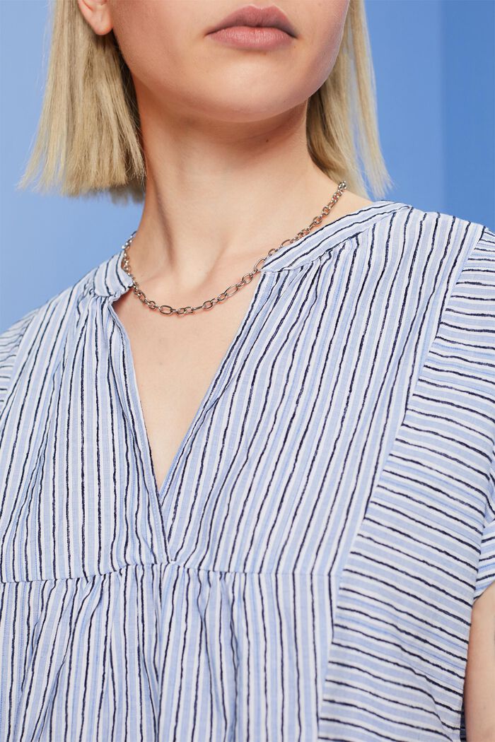 Gestreepte blouse met korte mouwen, 100% katoen, BRIGHT BLUE, detail image number 2