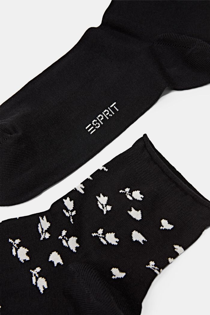 Set van 2 paar korte sokken met bloemenmotief, BLACK, detail image number 1