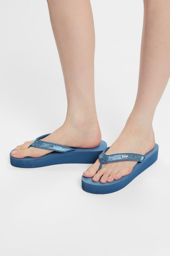 Sandales à entredoigt avec semelle plateau, BLUE, detail image number 1
