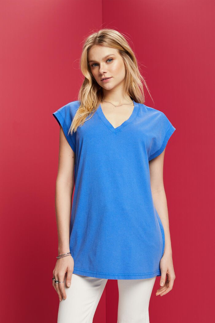 Lang T-shirt, 100% katoen, BRIGHT BLUE, detail image number 0
