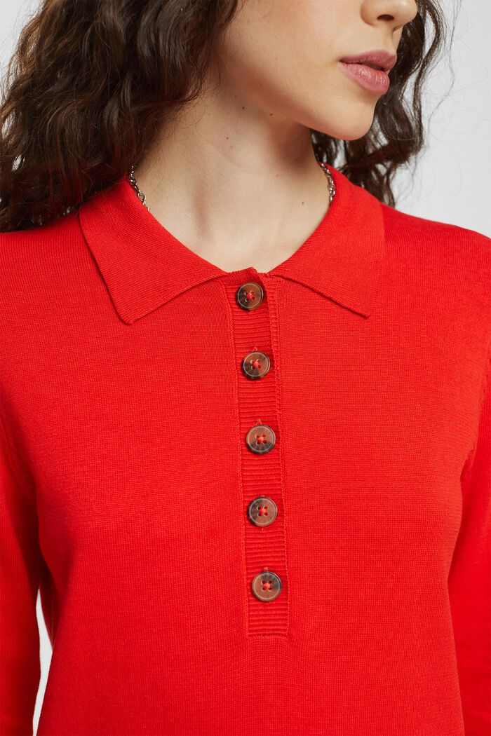 Robe à col polo en maille, RED, detail image number 2