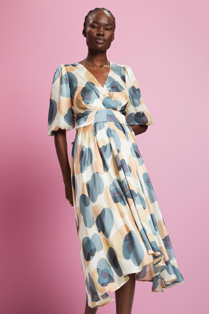 Crinkled midi-jurk met print all-over, CREAM BEIGE, detail image number 0