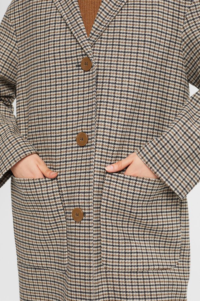 Manteau à motif pied-de-poule en laine mélangée, CREAM BEIGE, detail image number 3