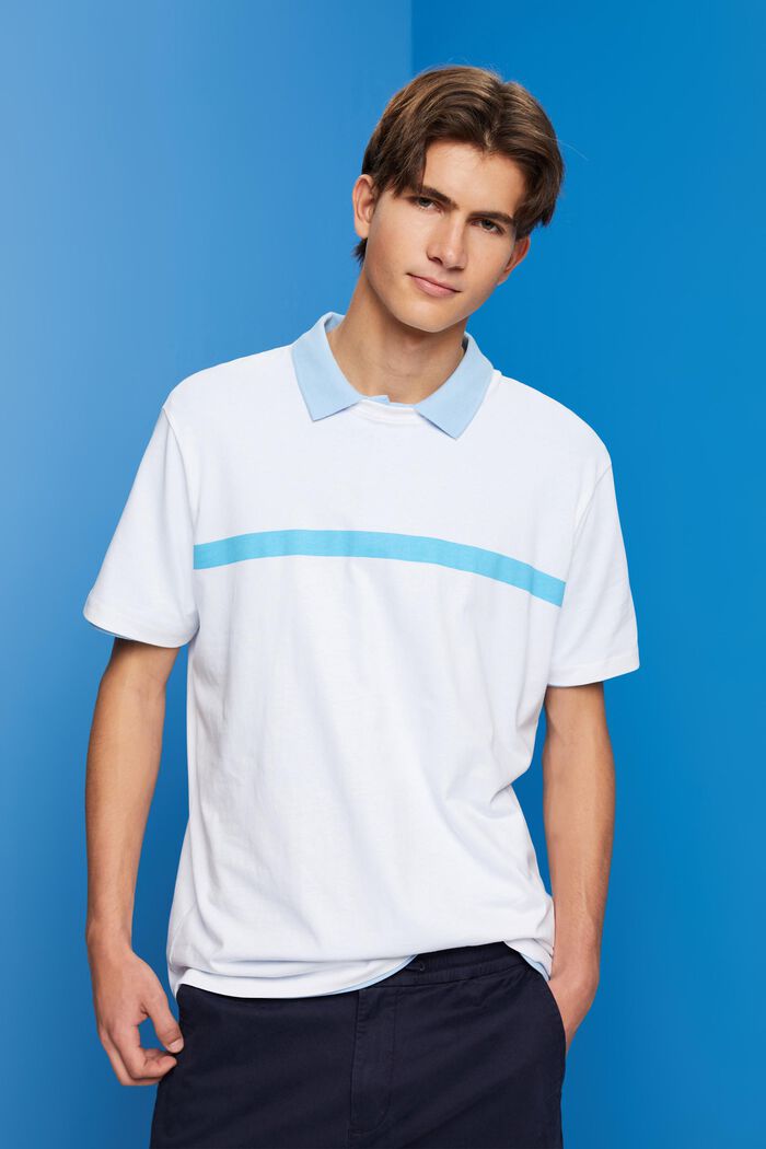 Katoenen T-shirt met contrasterende streep, WHITE, detail image number 0