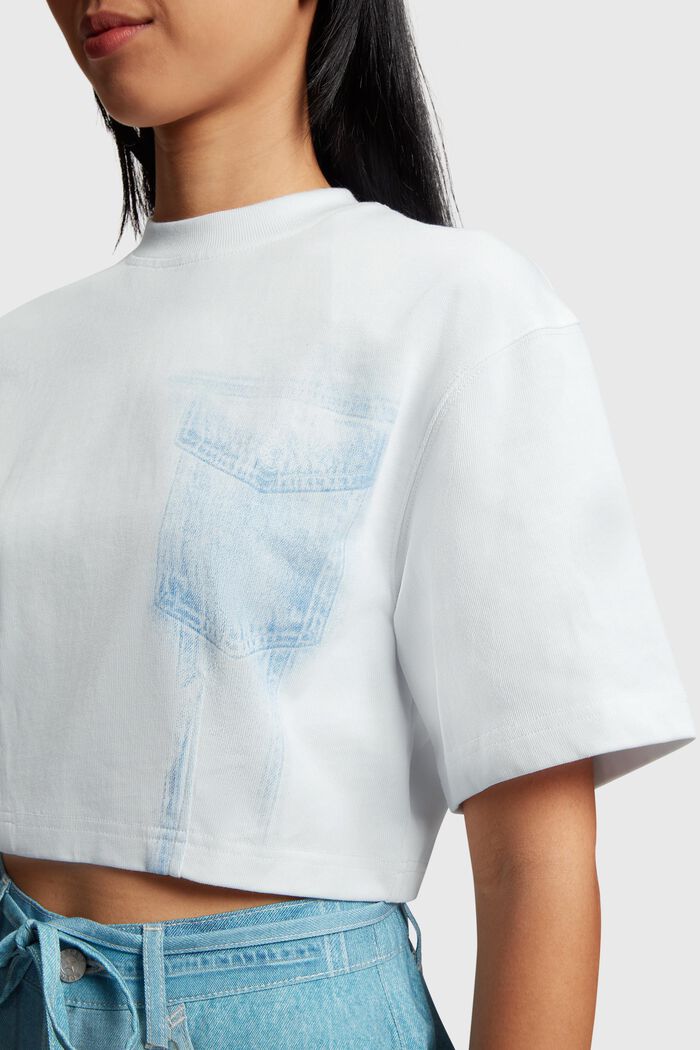 Cropped T-shirt met indigo Denim Not Denim print, WHITE, detail image number 1