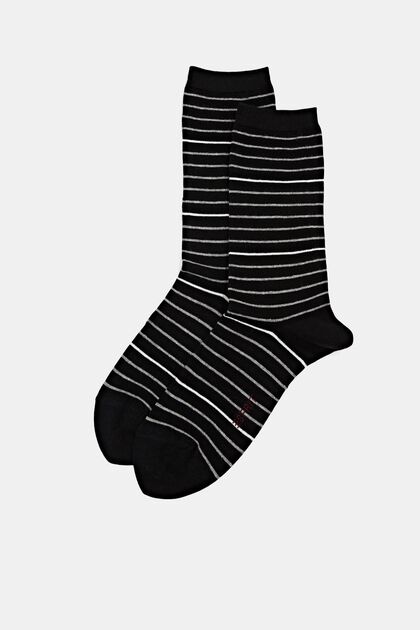 Set van 2 paar gestreepte sokken, organic cotton, BLACK, overview