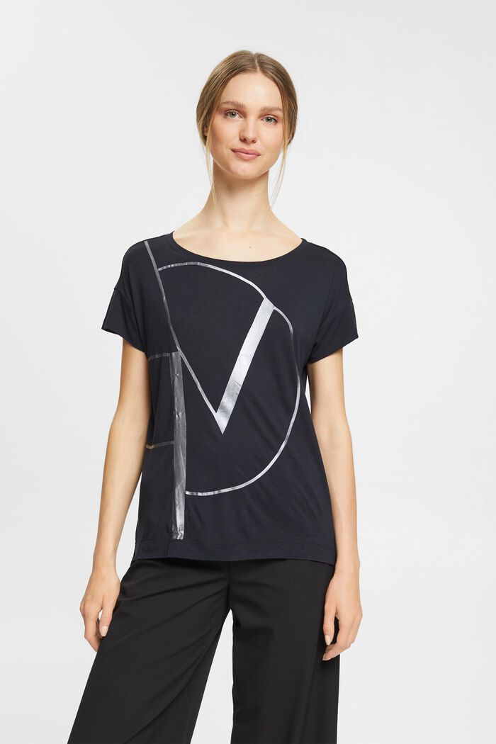 T-shirt met metallic print, LENZING™ ECOVERO™, BLACK, detail image number 0