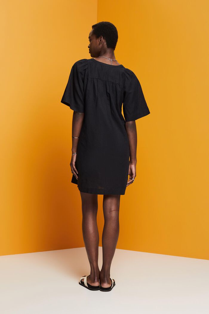 Mini-jurk, mix van katoen en linnen, BLACK, detail image number 3
