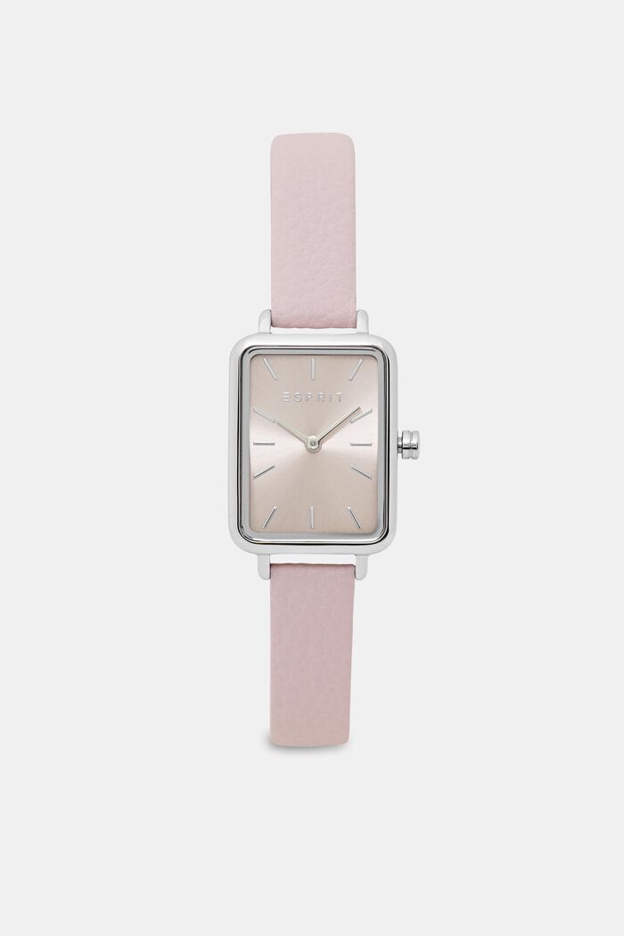 Vierkant horloge met een leren bandje, PINK, detail image number 0