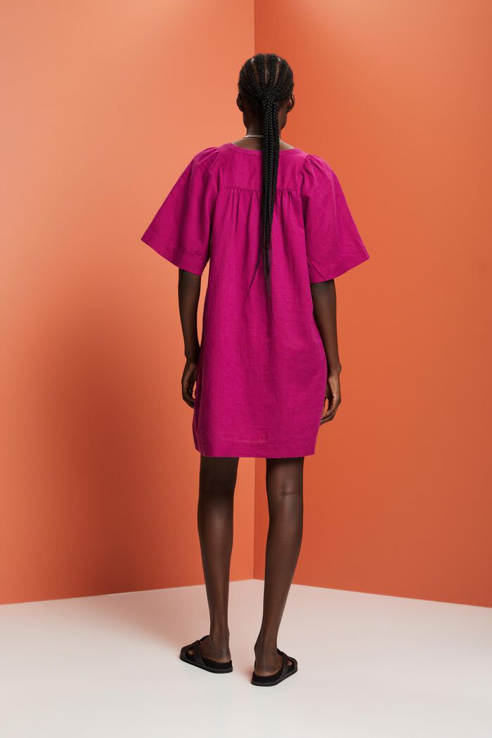 Mini-jurk, mix van katoen en linnen, DARK PINK, detail image number 3