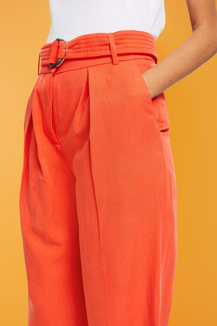 Pantalon à jambes larges et taille haute en lin mélangé doté d’une ceinture, ORANGE RED, detail image number 2