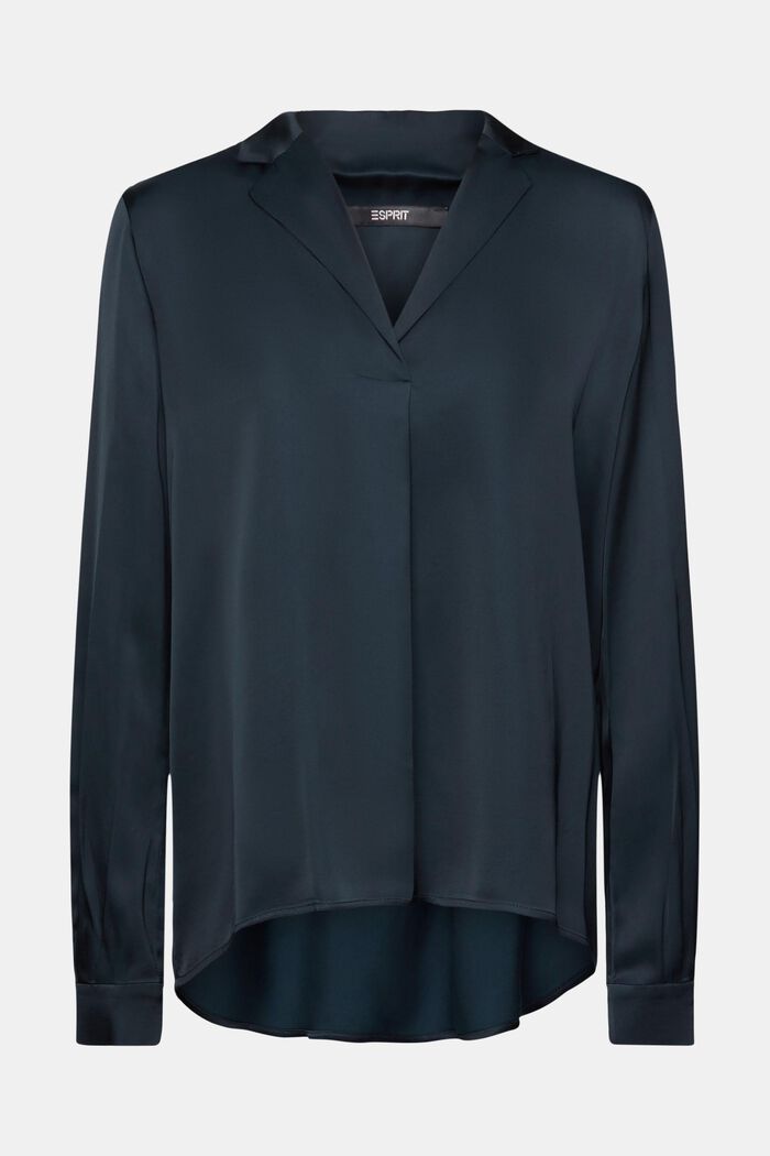 Satijnen blouse met reverskraag, LENZING™ ECOVERO™, PETROL BLUE, detail image number 5