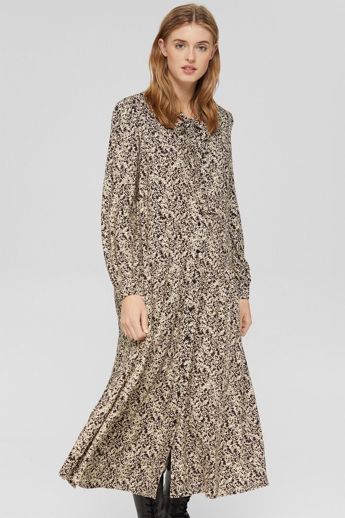 Midi-jurk met striklint, LENZING™ ECOVERO™, BLACK, detail image number 0