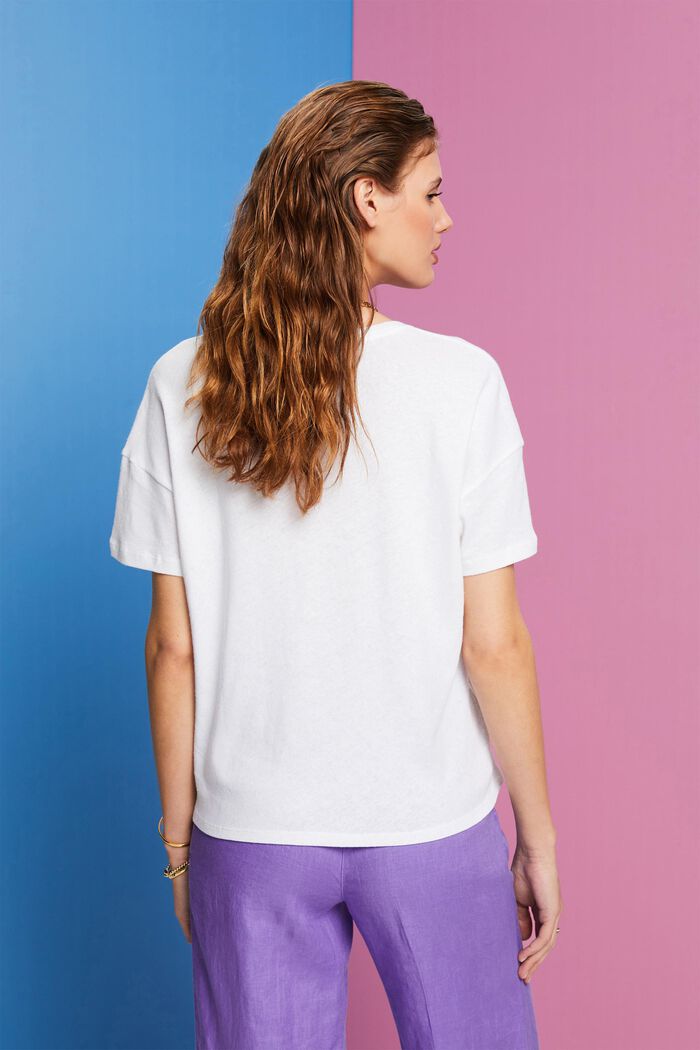 T-shirt en mélange de coton et de lin, WHITE, detail image number 3