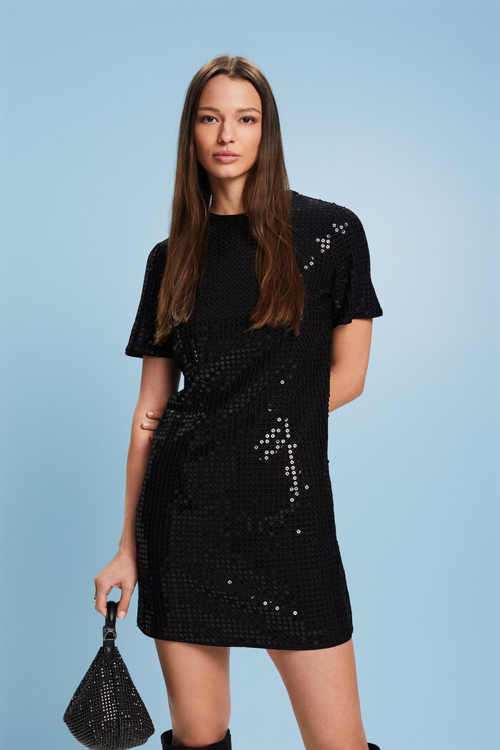 Mini-jurk met pailletjes, BLACK, detail image number 0