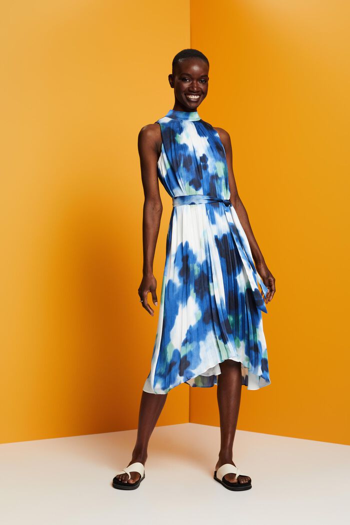 Crinkled midi-jurk met print all-over, BLUE, detail image number 5