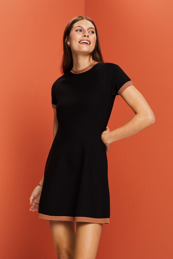Gebreide jurk met korte mouwen, BLACK, detail image number 0