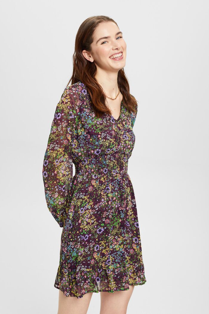Mini-robe tissée à motif floral, DARK PURPLE, detail image number 0