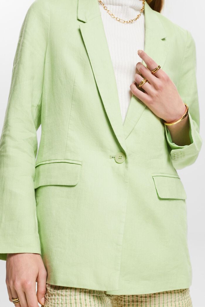 Veste de tailleur en lin à boutonnage droit, LIGHT GREEN, detail image number 3