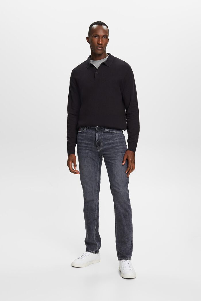 Jeans met middelhoge taille en rechte pijpen, BLACK MEDIUM WASHED, detail image number 1