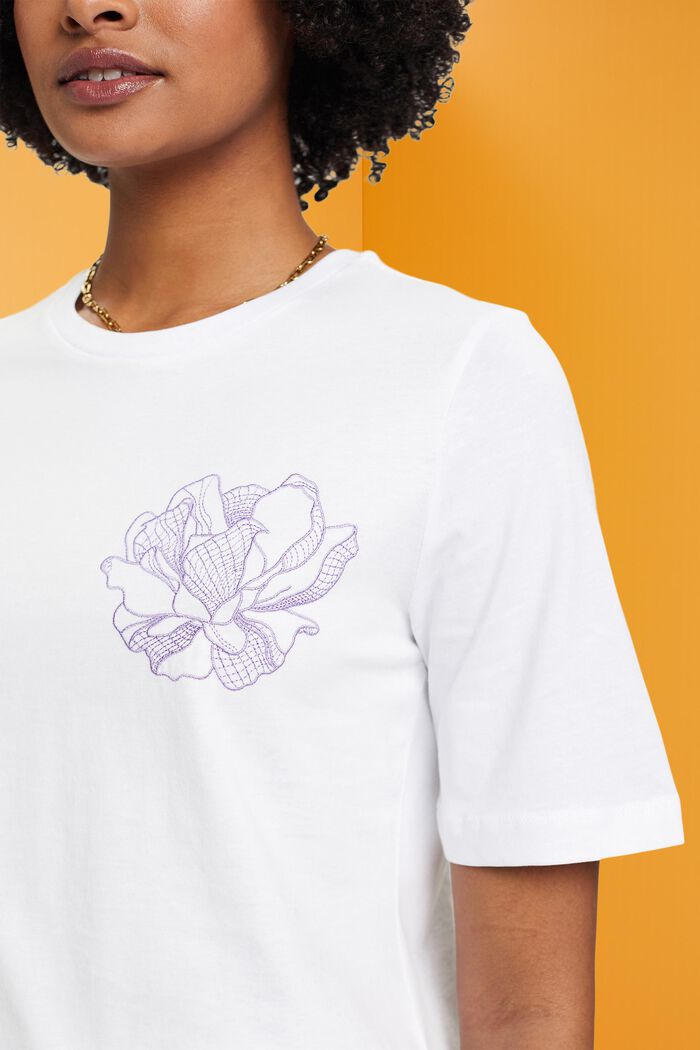 T-shirt en coton à fleur brodée, OFF WHITE, detail image number 2