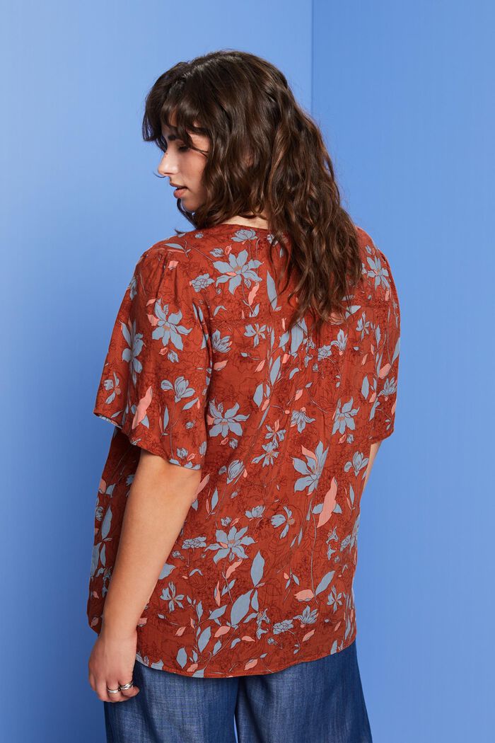 CURVY blouse met korte mouwen en motief, katoenmix, CORAL ORANGE, detail image number 3