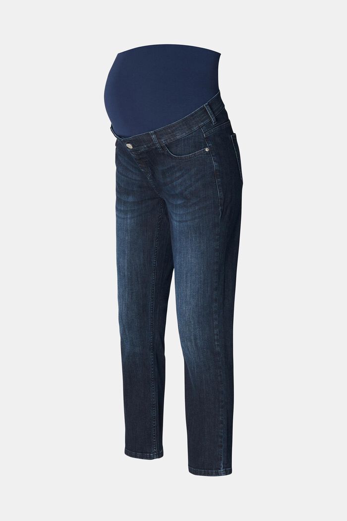 Jeans met kortere pijpen en een band over de buik, BLUE DARK WASHED, detail image number 4