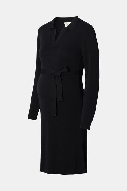 Gebreide jurk met polokraag, BLACK INK, overview