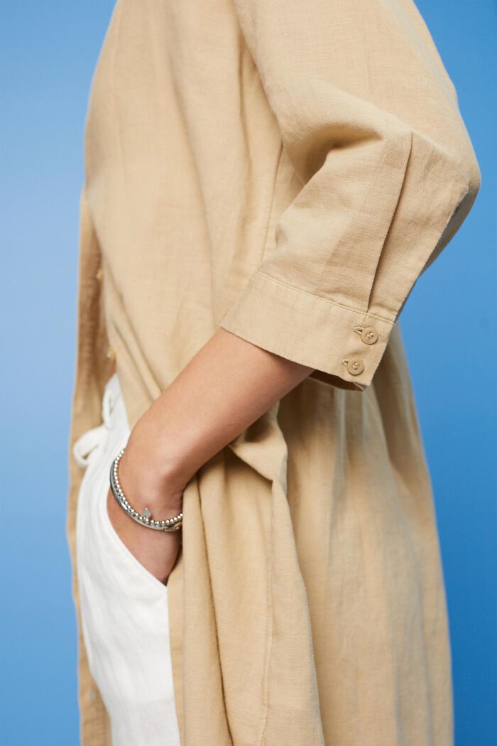 Robe-chemise à ceinture en mélange de lin et de coton, SAND, detail image number 4