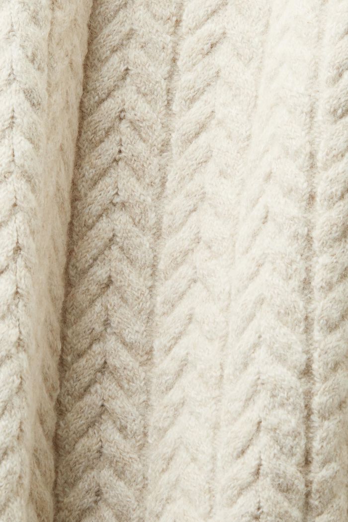 Gemêleerde trui met kabelpatroon en ronde hals, OFF WHITE, detail image number 5
