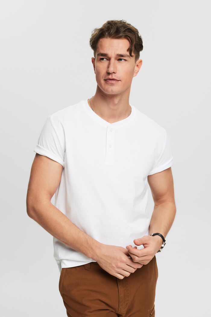 T-shirt col tunisien en jersey, WHITE, detail image number 0
