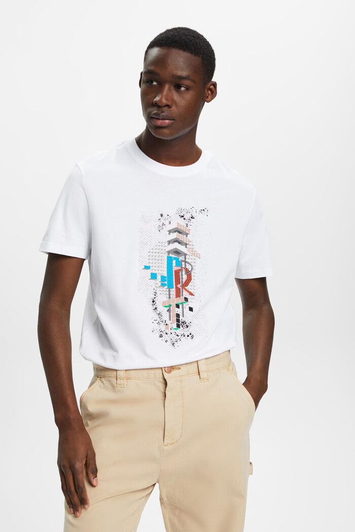 Slim fit katoenen shirt met print op de voorkant, WHITE, detail image number 0