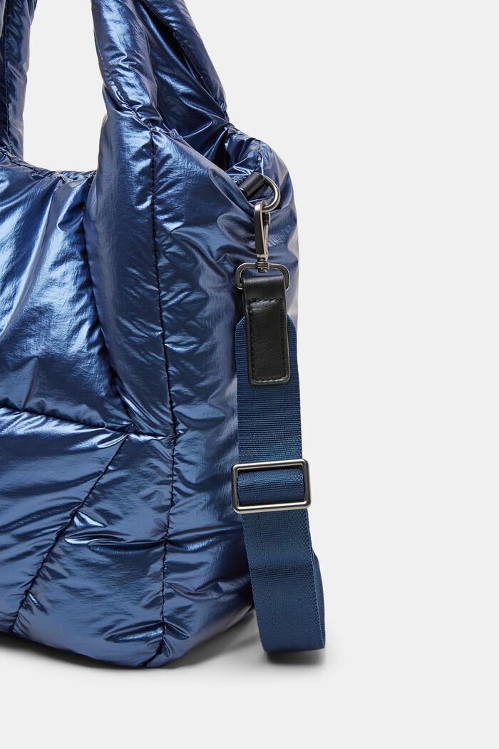 Gewatteerde, metallic tote bag, DARK BLUE, detail image number 1